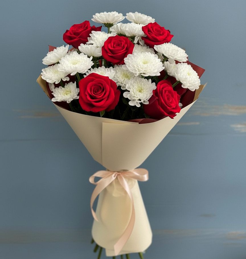 Букет цветов из: Розы и Хризантемы в Добрянке