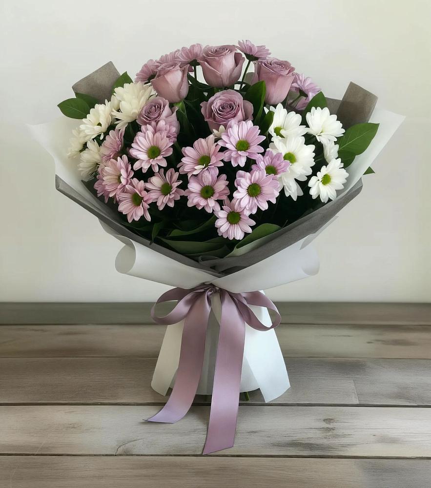 Букет цветов из: Хризантемы и Розы в Добрянке