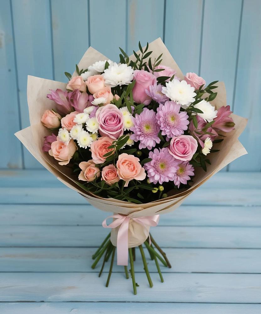 Букет цветов из: Хризантемы, Розы и Альстромерии в Добрянке