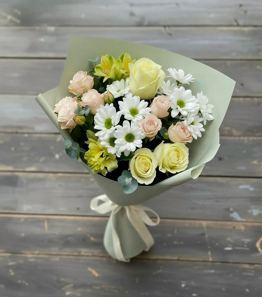 Букет цветов из: Альстромерии, Розы и Хризантемы в Добрянке