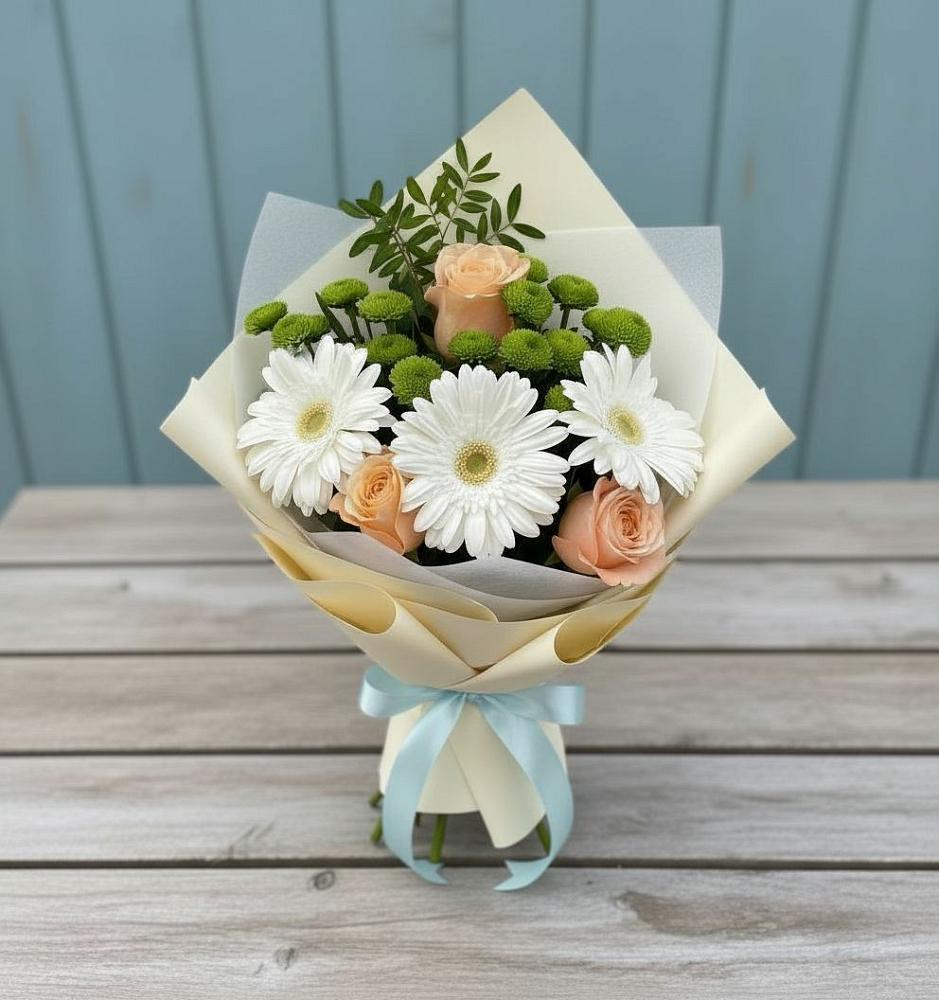 Букет цветов из: Герберы, Розы и Хризантемы в Добрянке