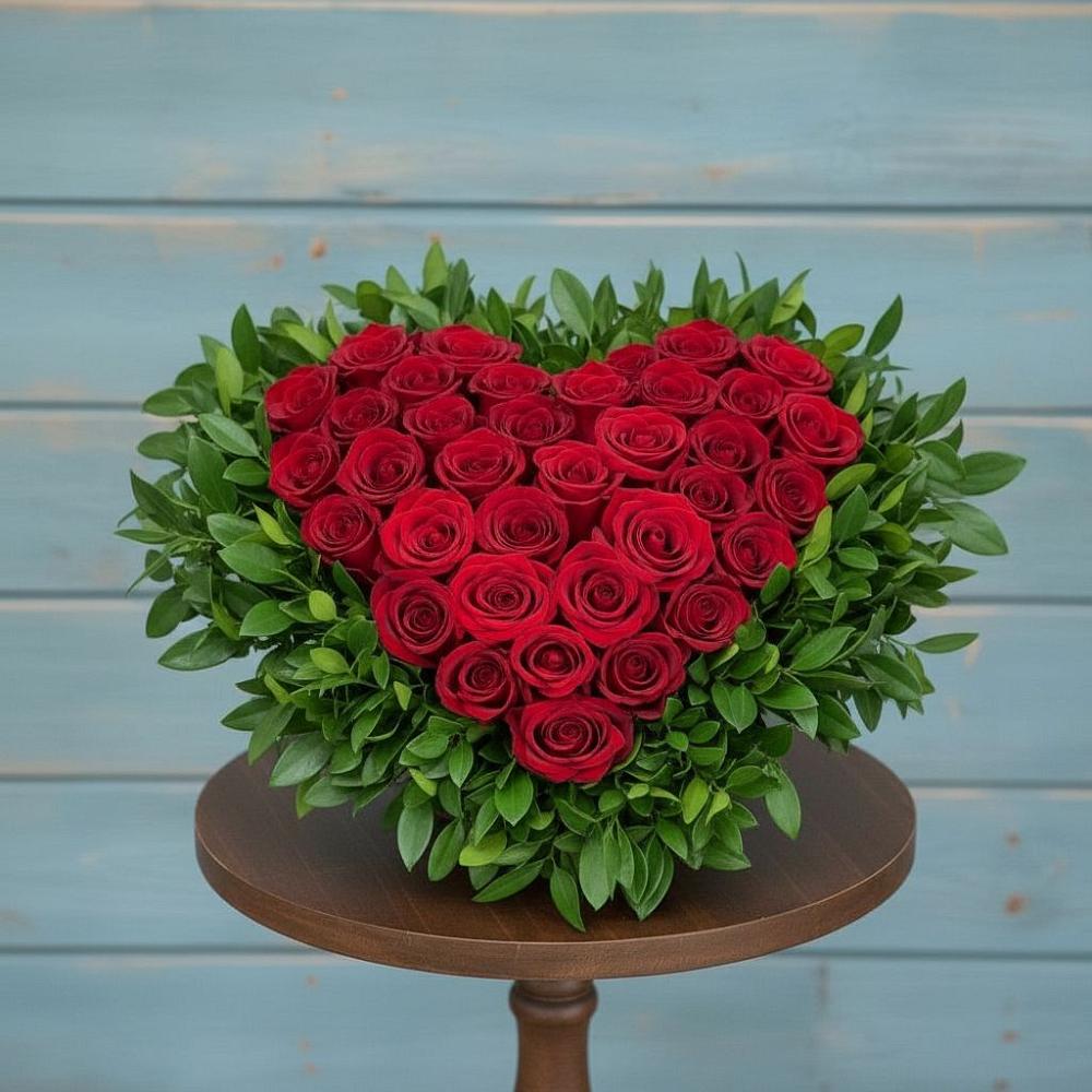 Цветочная композиция из Розы в виде сердца в Добрянке