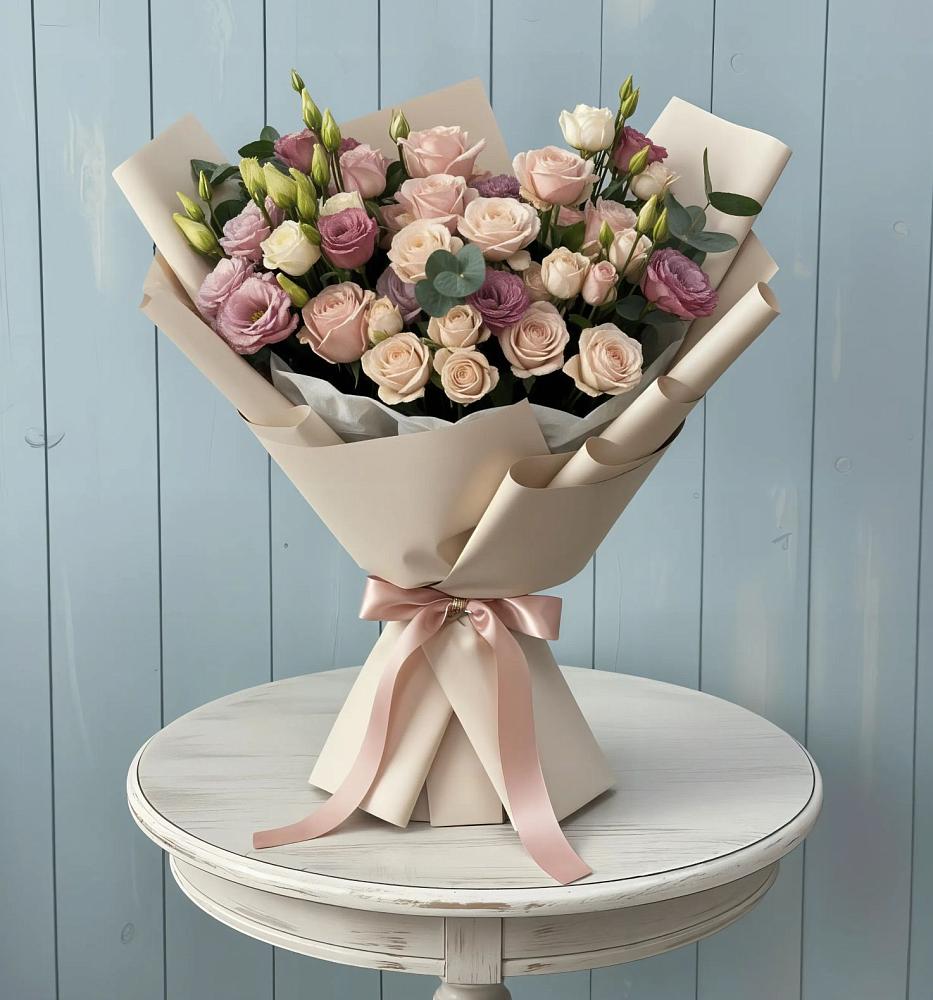 Букет цветов из: Розы и Лизиантусы в Добрянке