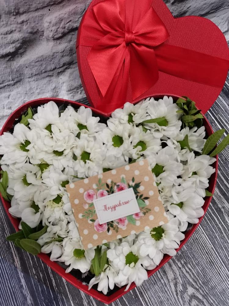 Цветочная композиция из Хризантемы в виде сердца в Добрянке